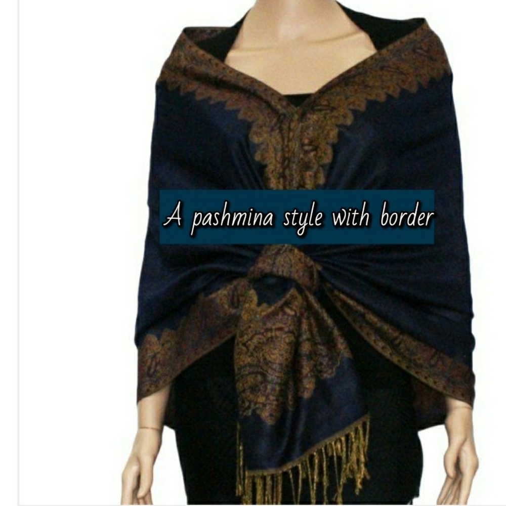 PASHMINA STYLE WRAP-BORDER DESIGN/NAVY